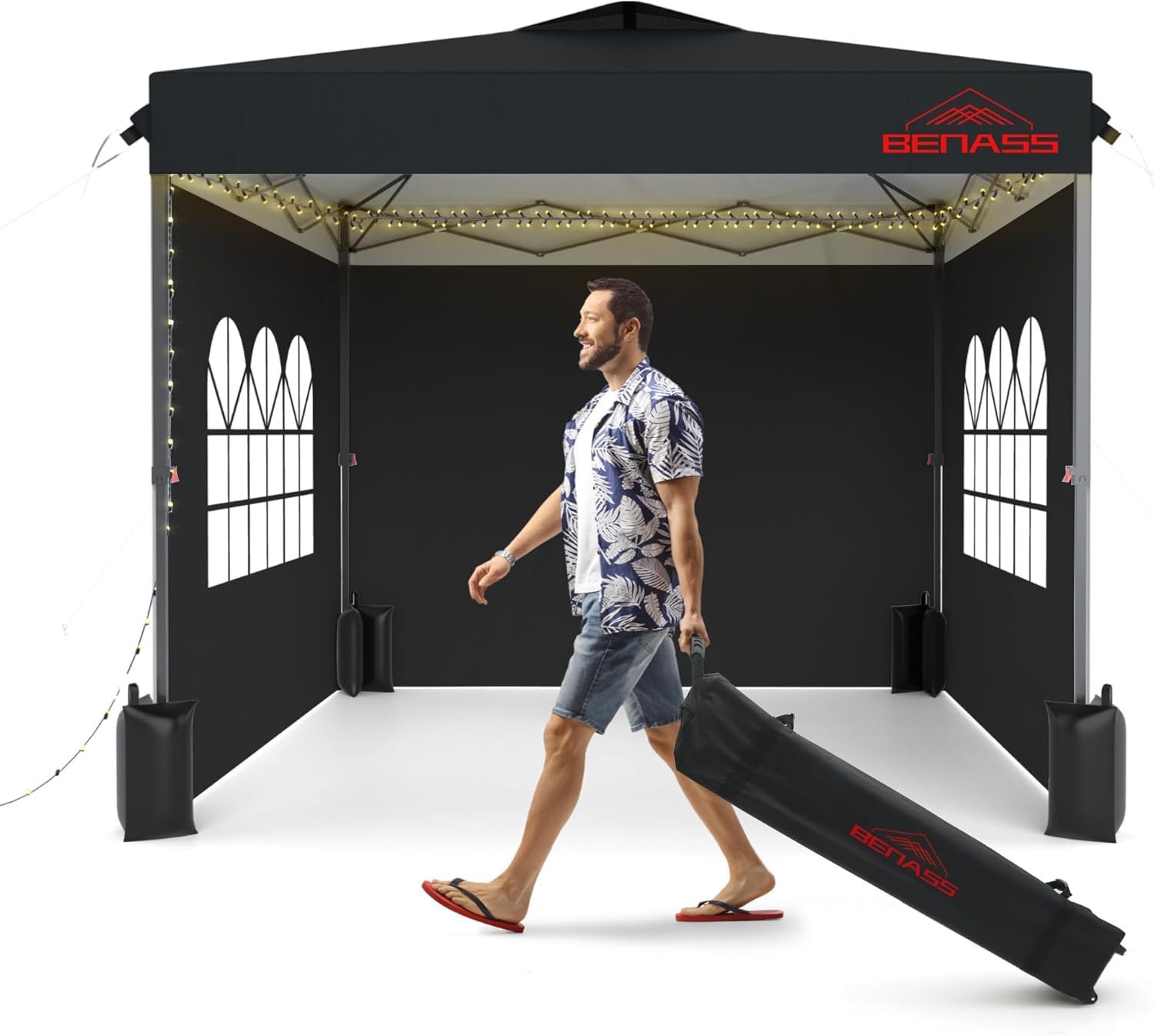 10x10 Pop Up Canopy with Sidewalls  Easy Up Canopy Tent  Heavy Duty Tents for Parties  One Person Set Up Event Tent  Black