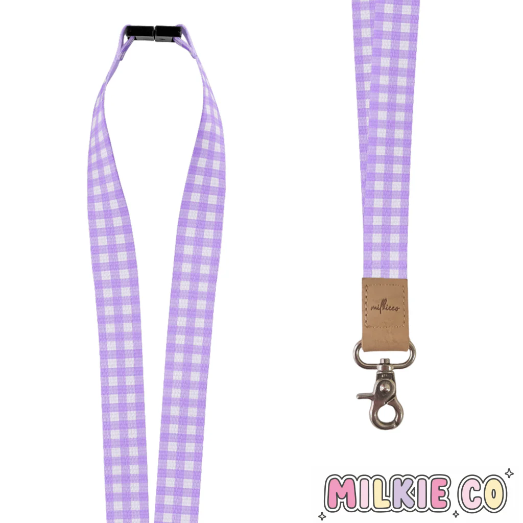 Baby Lilac Gingham Fabric Lanyard