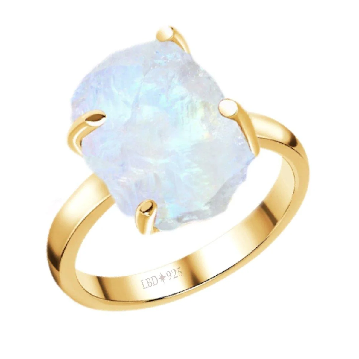 Gold Moonstone Ring -Raw Moonstone Crystal Ring L.B.D