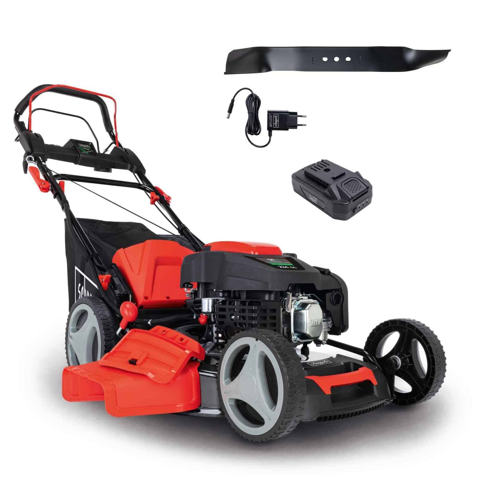 Scheppach Tondeuse à gazon hybride MS225-53E – Moteur 4 temps 224 cm3 / 6 CV – 4400 W – Largeur de coupe 53 cm – Démarrage