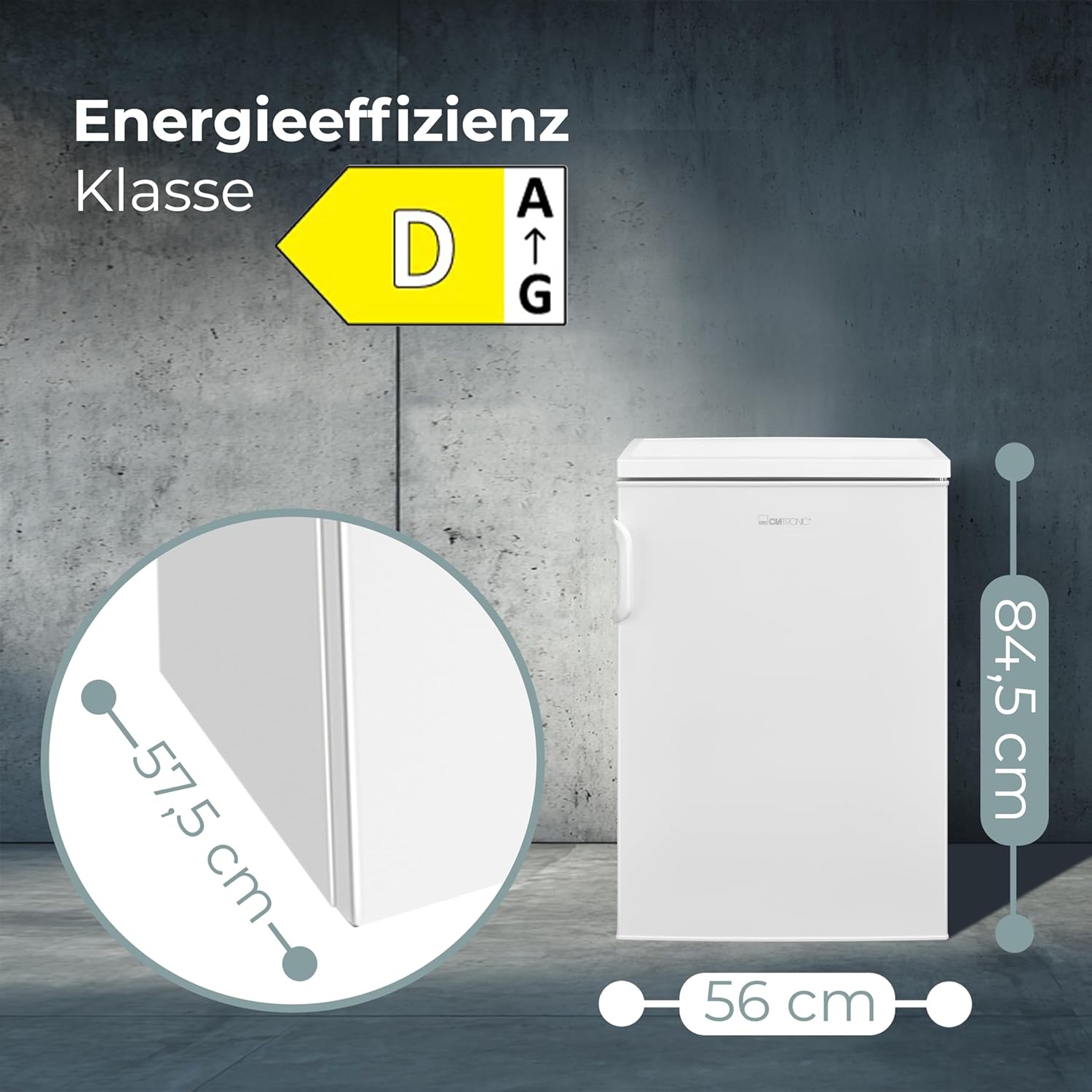 Clatronic® Kühlschrank ohne Gefrierfach | Energieklasse D | 84,5cm | Vollraumkühlschrank | leise 39dB | Türanschlag wechselbar | 0°C - 8°C | 133L | Kühlschrank klein mit Gemüsefach | VS 100 weiß