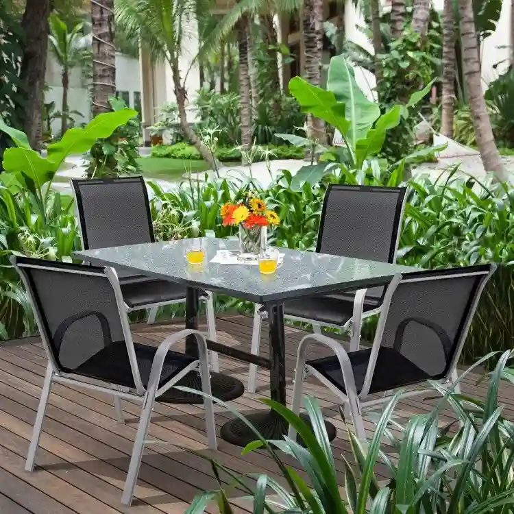 4 Pieces Stackable Patio Dining Chairs Set with Armrest - 29 x 21.5 x 35.5 (L x W x H)