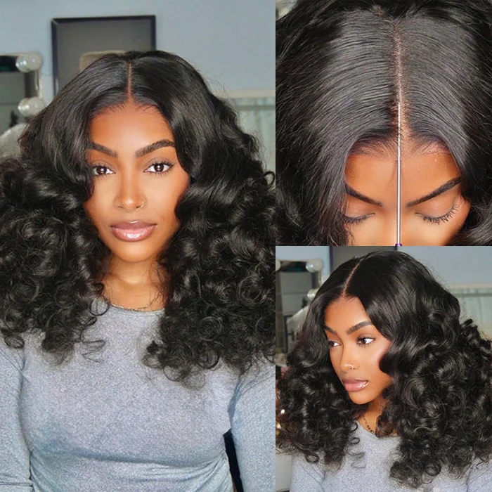 Bouncy & Fluffy Glueless Funmi Curly Luxurious Human Hair Wig Pre-Bleached Knots Pre-Cut Lace 8x5 13x6 Full HD Lace Thick Wavy Wig