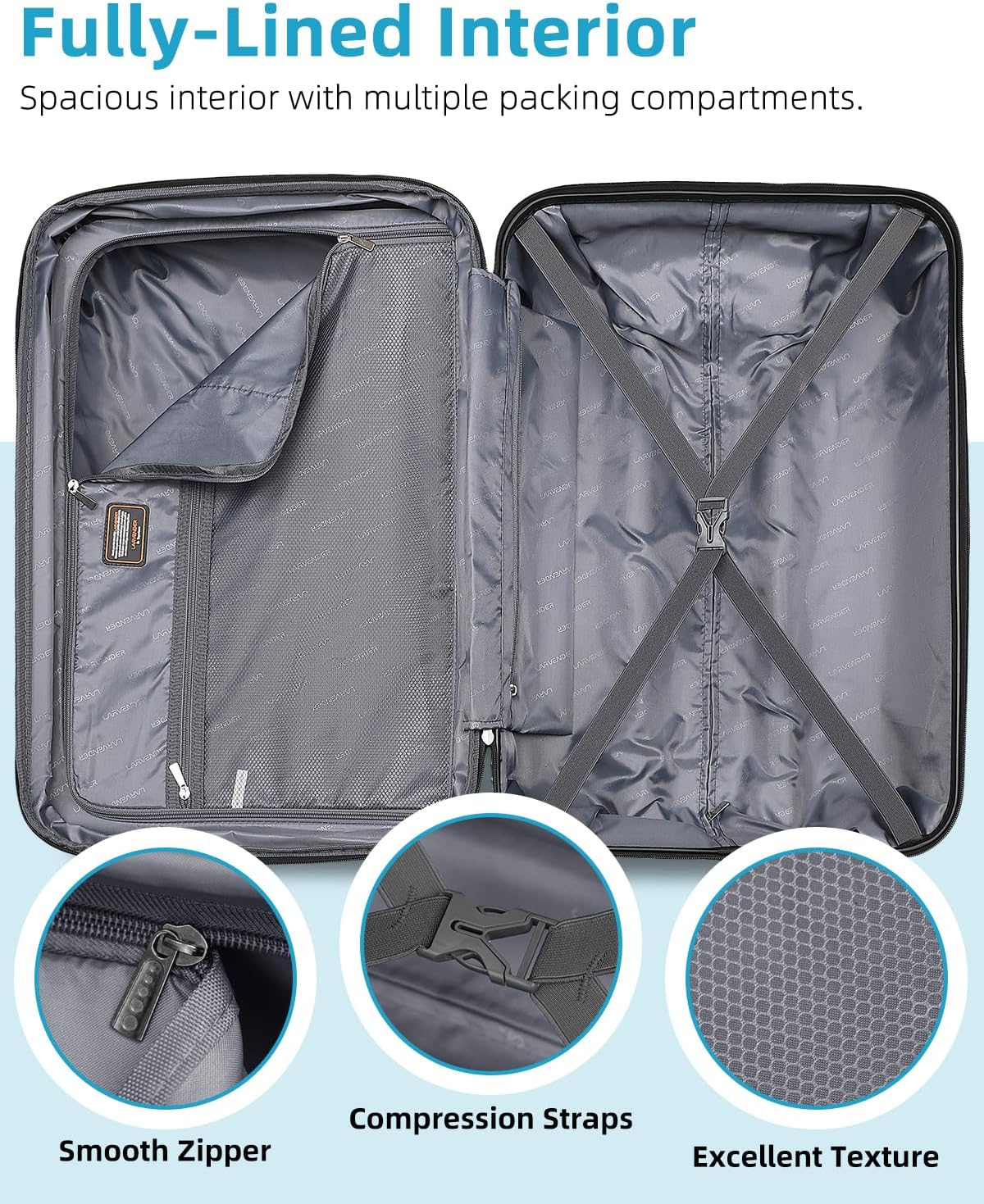 6-piece luggage set, expandable hardshell suitcase set with spinner wheels, lightweight rolling luggage set