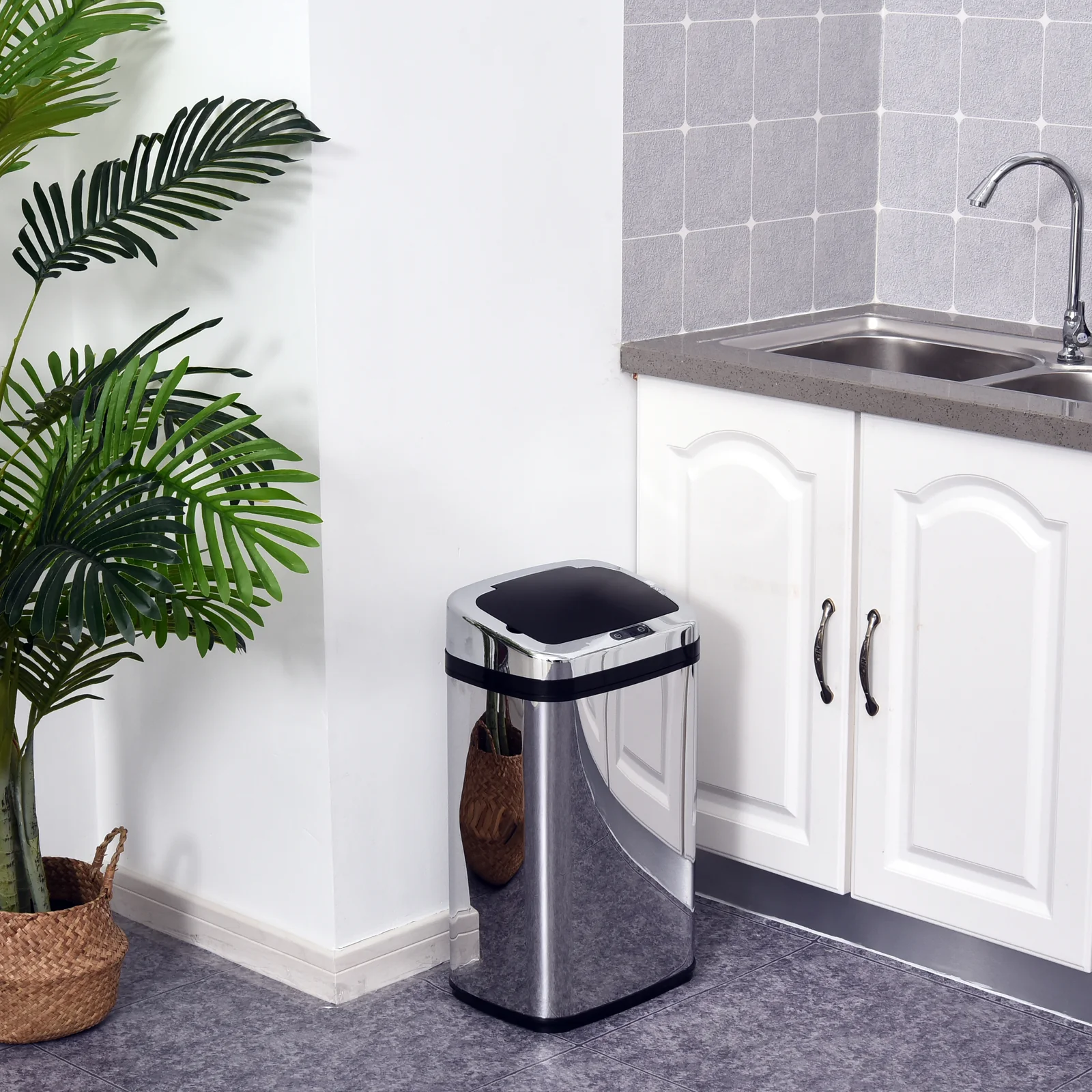 HOMCOM Automatik Mülleimer mit Sensor Edelstahl