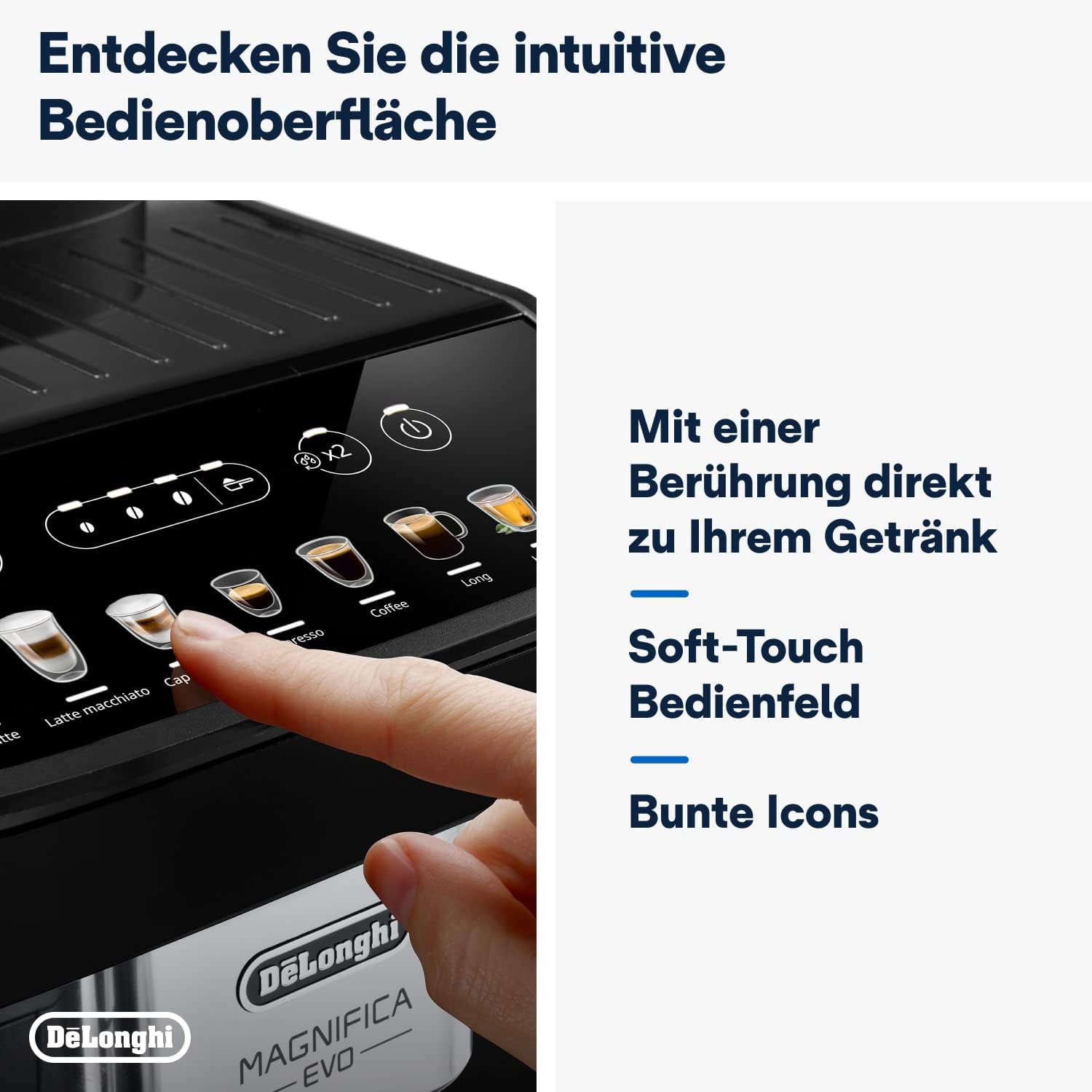 De'Longhi Magnifica Evo ECAM 292.81.B Volautomatische koffiemachine met LatteCrema melksysteem, 7 directe selectieknoppen voor cappuccino, espresso en andere koffiespecialiteiten, 2-kops functie, zwart