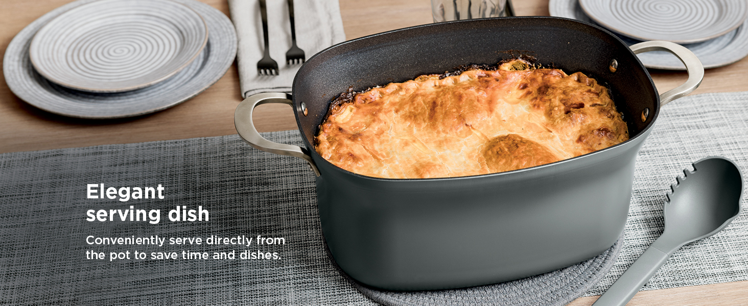 Elegant serving dish Conveniently serve directly from the pot to save time and dishes