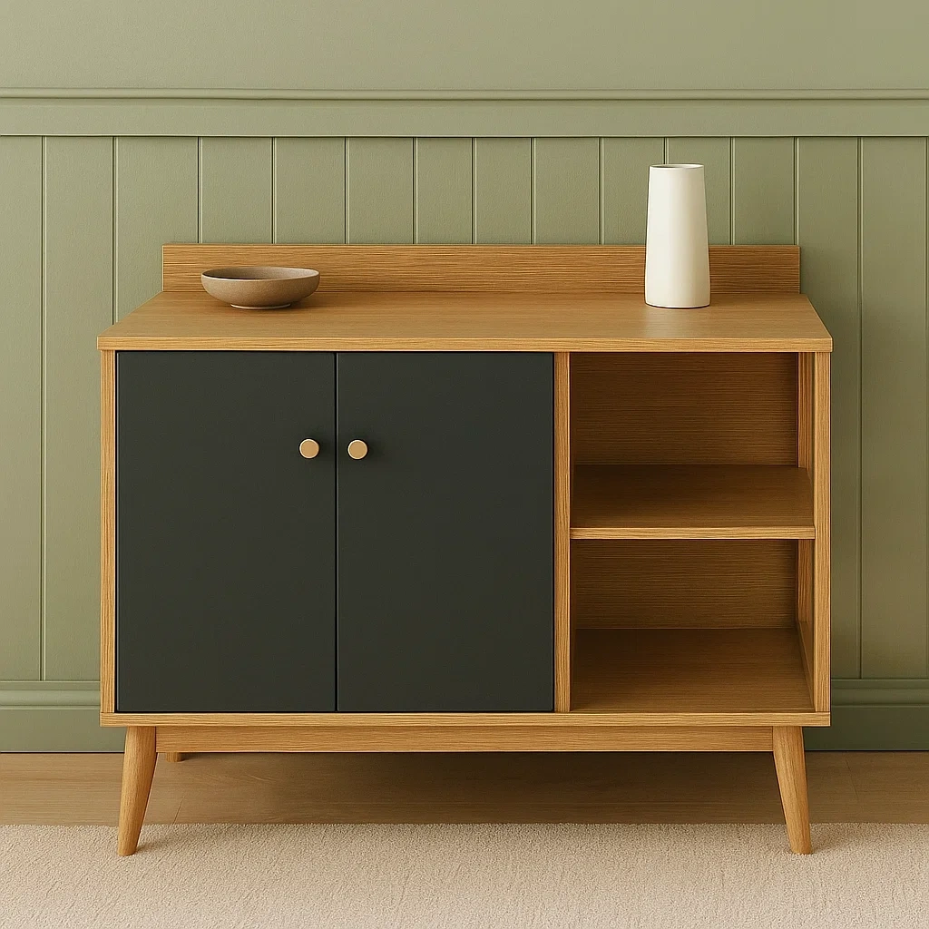 Kkken, kkkenrullebord med 2 lger og hylde, naturtr og sort, 80x40x80 cm - NCBGLbgym0wl