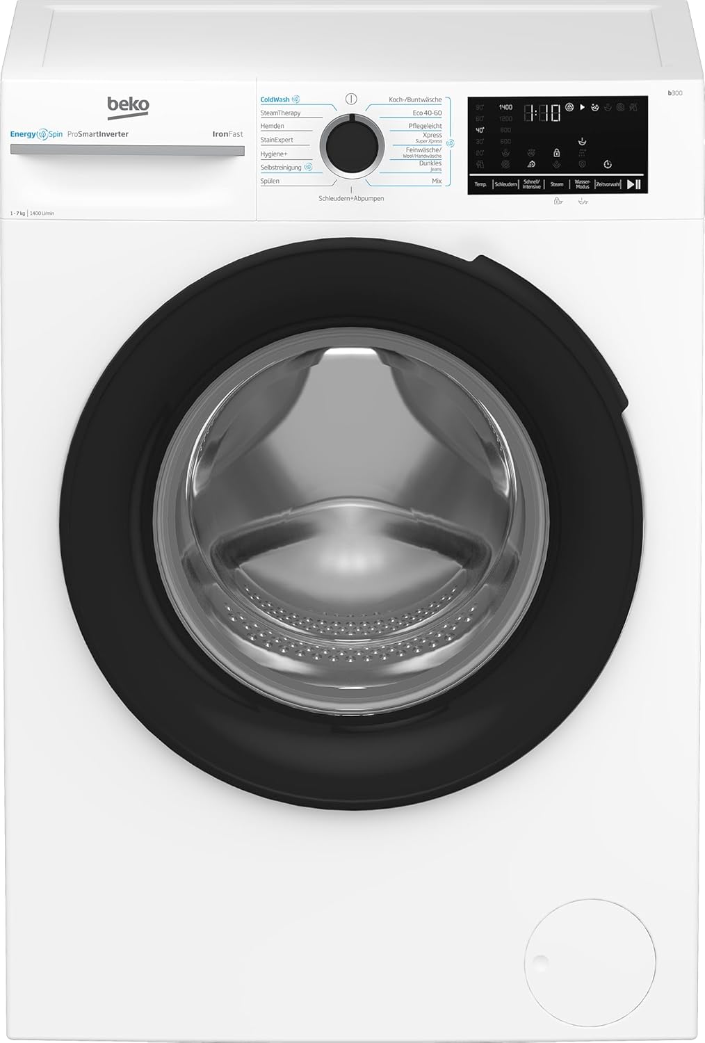 Beko B3WFU58415W1 b300 Waschmaschine, 8 kg, Waschvollautomat, Restzeitanzeige, Schleuderwahl, 1400 U/min, Dampffunktion, AddXtra-Nachlegefunktion, Bluetooth, Hygiene+ allergikergeeignet, Weiß