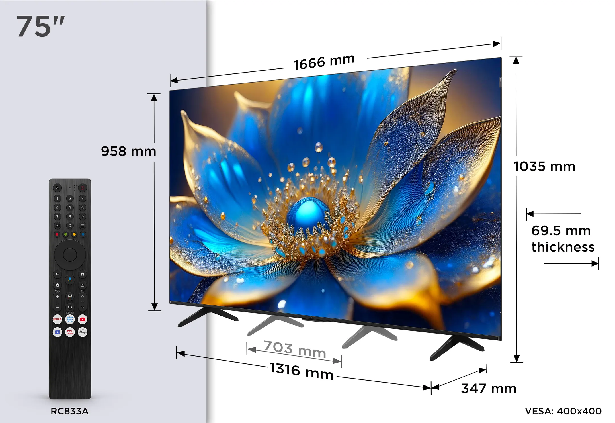TCL QLED 4K TV 75P79K (2025) - 75 inch