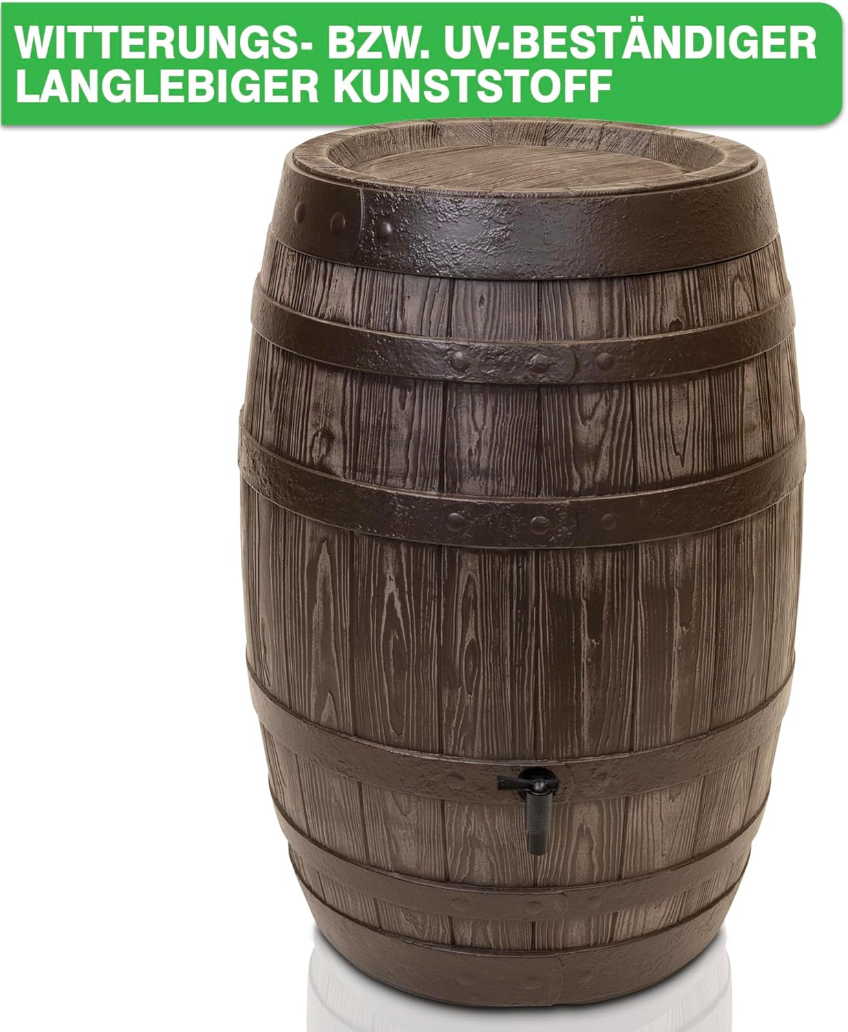 YourCasa Regentonne 250 Liter [Barrel] mit windsicherem Deckel - Regenfass Frostsicher aus Kunststoff in Holzoptik - Regenwassertonne - Regenwassertank Garten - Holz Weinfass Wasserfass Holzfass