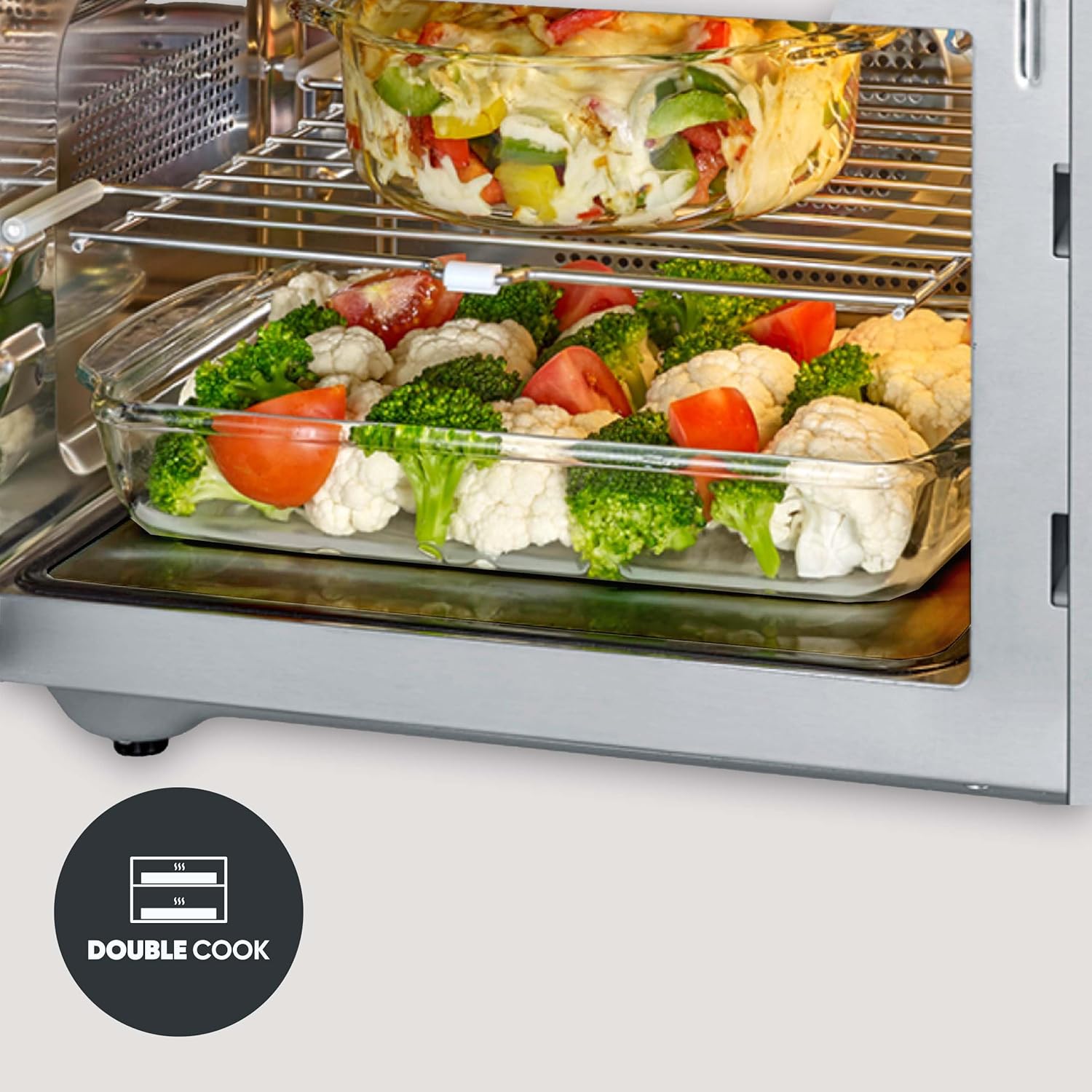 Severin 3-in-1 Mikrowelle mit Glasboden, Flatbed (flacher Hohlraum für große Speisen), Grill und Heißluftfunktion, Mikrowelle mit großer Nutzfläche für eckiges Geschirr, schwarz, Edelstahl, MW 7777