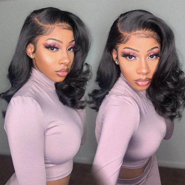 Clearance 220% Density Short Body Wave Bob HD Lace Front Wigs Pre Plucked Pre Bleached Human Hair Bob Wigs For Women