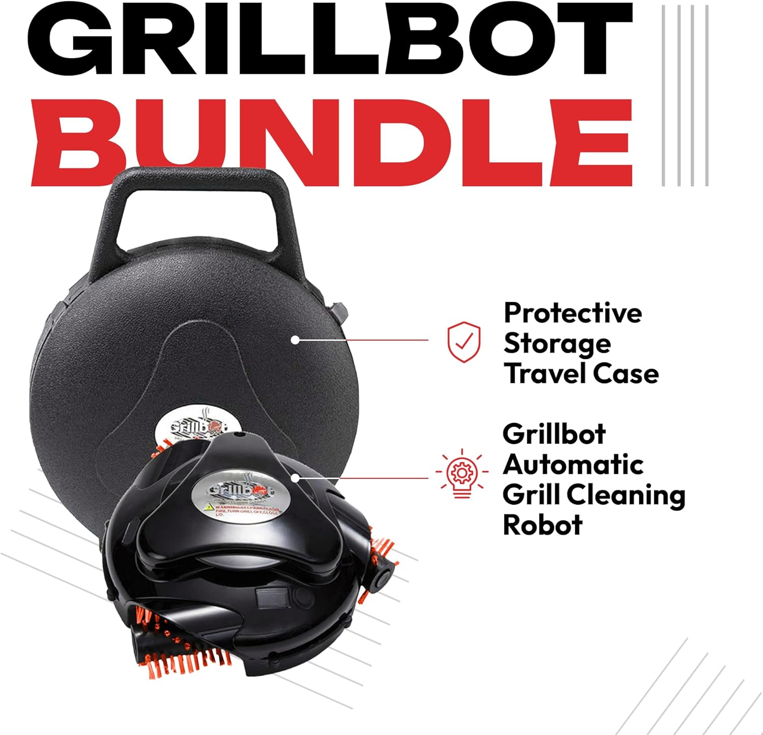 Grillbot Automatic Grill Cleaning Robot with Nylon Brushes  BBQ Grill Cleaner  Grill Brush  Grill Scraper  BBQ Accessories (Black Grillbot + Carry Case)