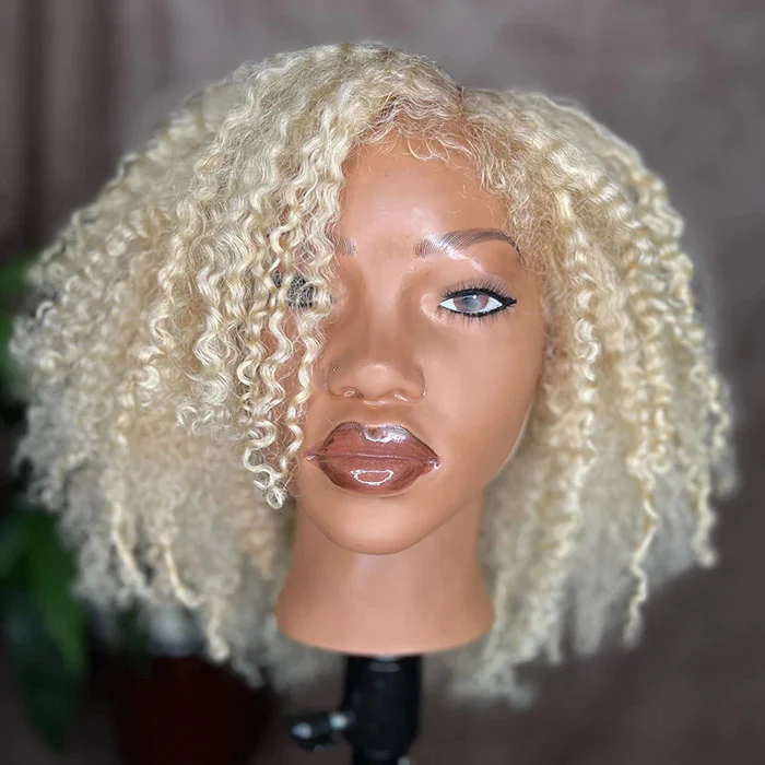 Bold Blonde 4C Edges Curly Lace Wig Pre Plucked Pre Cut HD Lace 613 Glueless Human Hair Wig With Realistic And Natural Hairline For Black Women