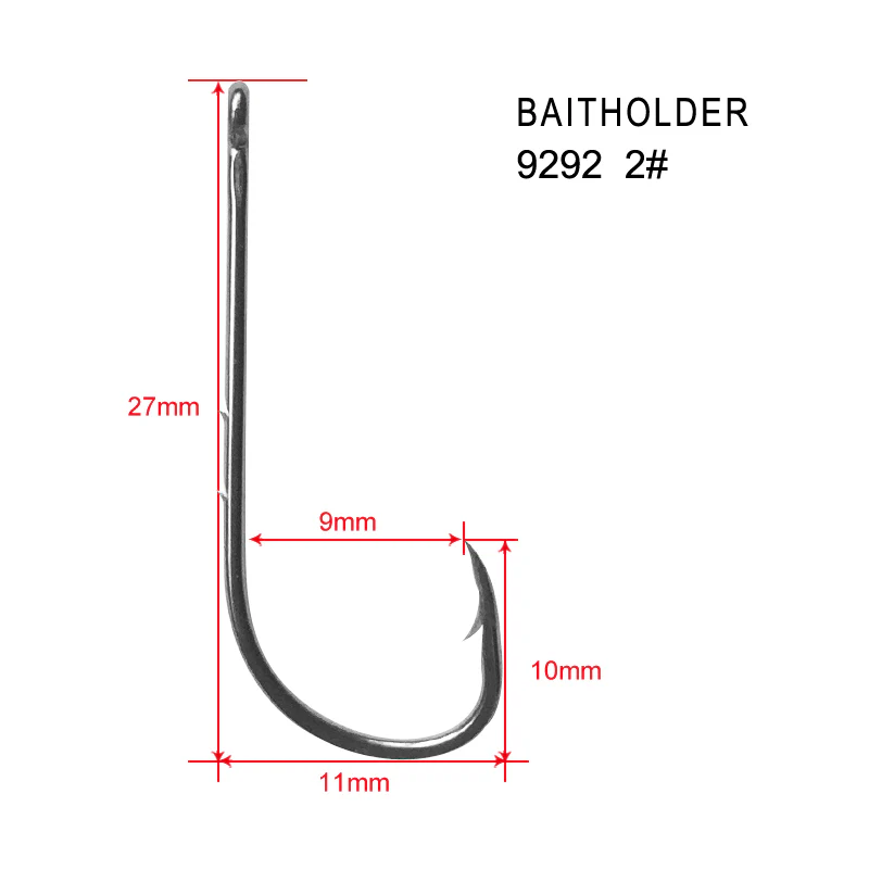 100 x 2# Chemically Sharpened Baitholder Hooks Straight Eye Fishing Tackle