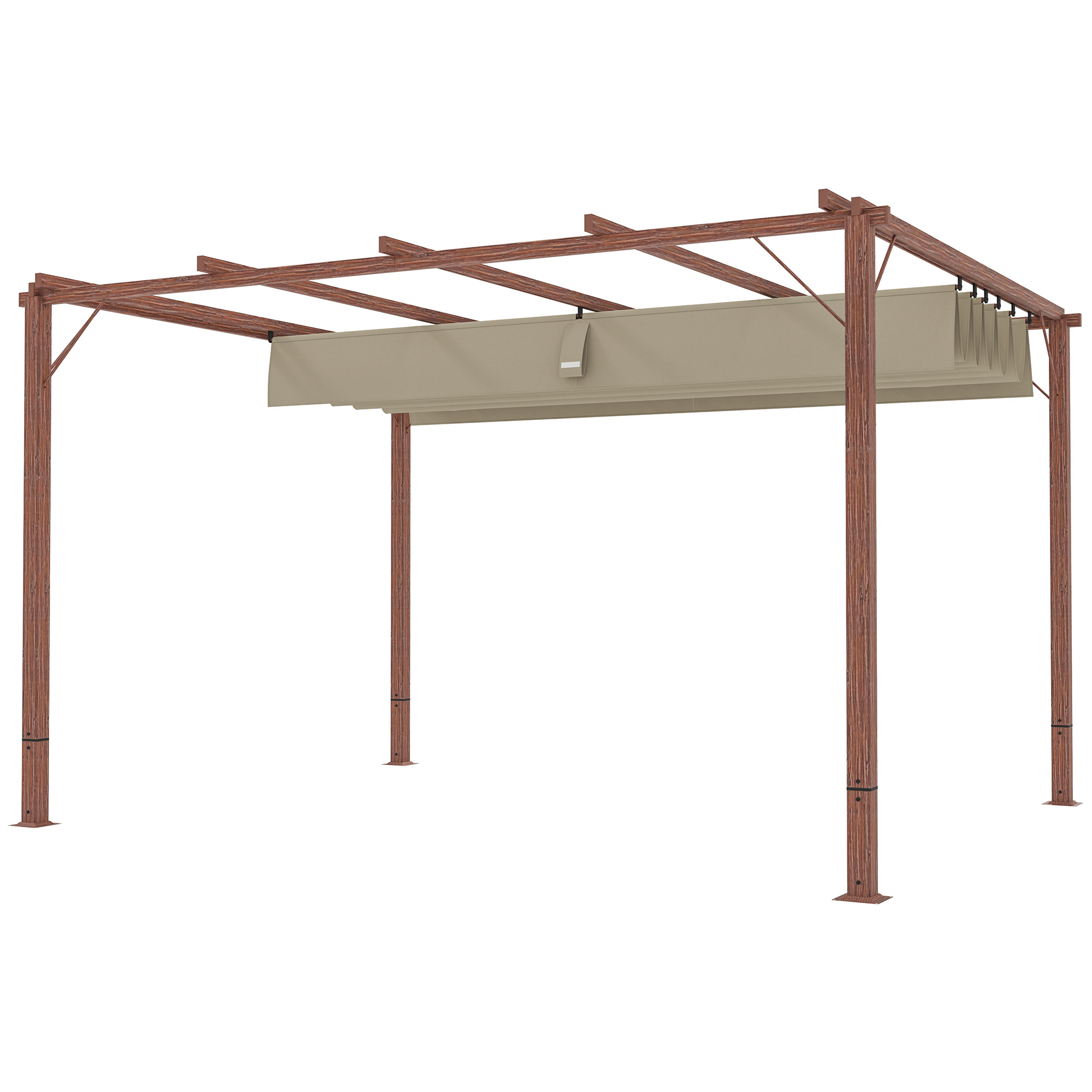 Outsunny 3 x 4 m Tuin-Pergola, Verstelbaar Terrasoverkapping, Aluminium Frame, UPF30+ Zonbescherming, Natuurhout
