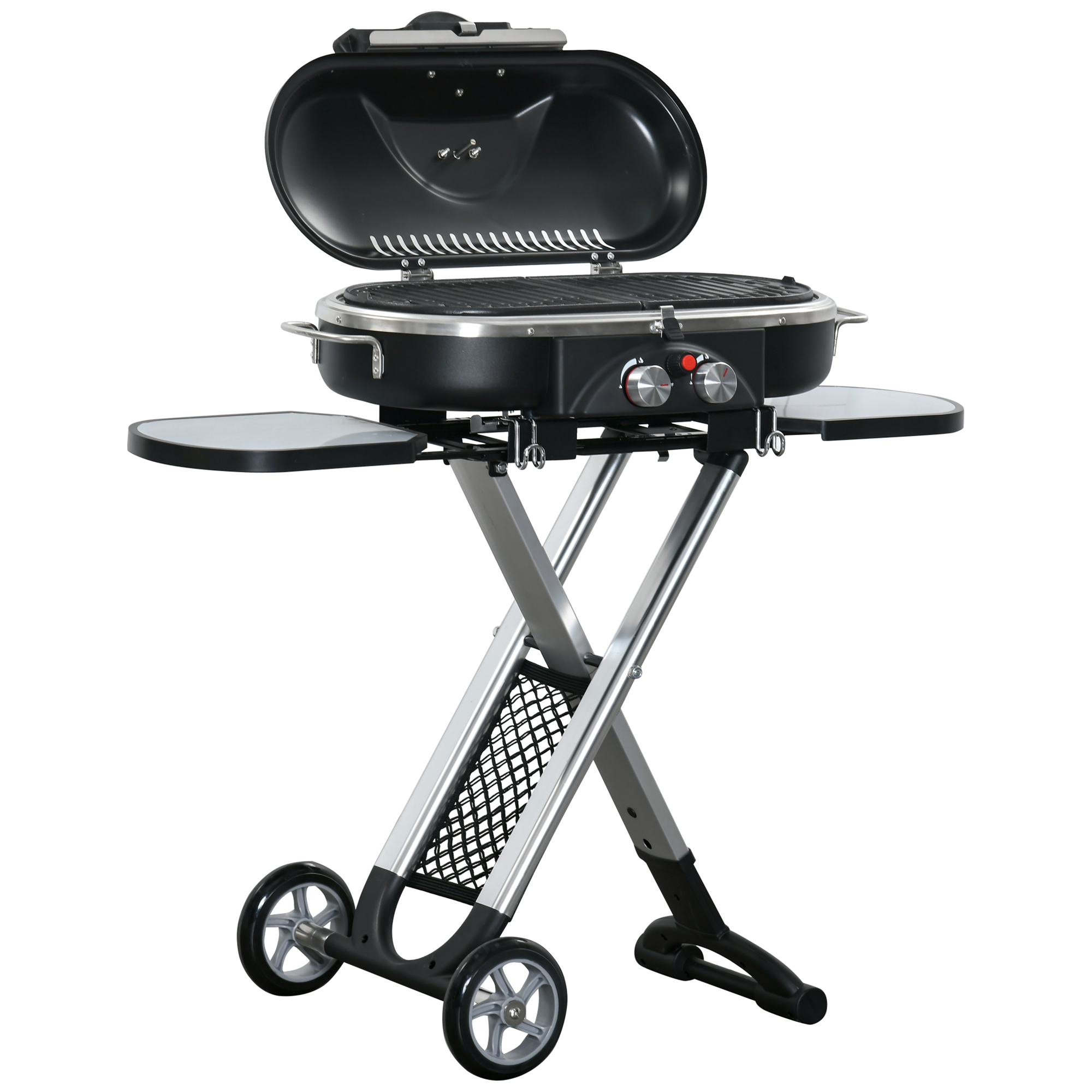 Outsunny Grillkar, inklapbaar, opbergrek, vetopvangbak, roestvrij, aluminium, 100 x 41,6 x 82,5 cm, zwart/zilver
