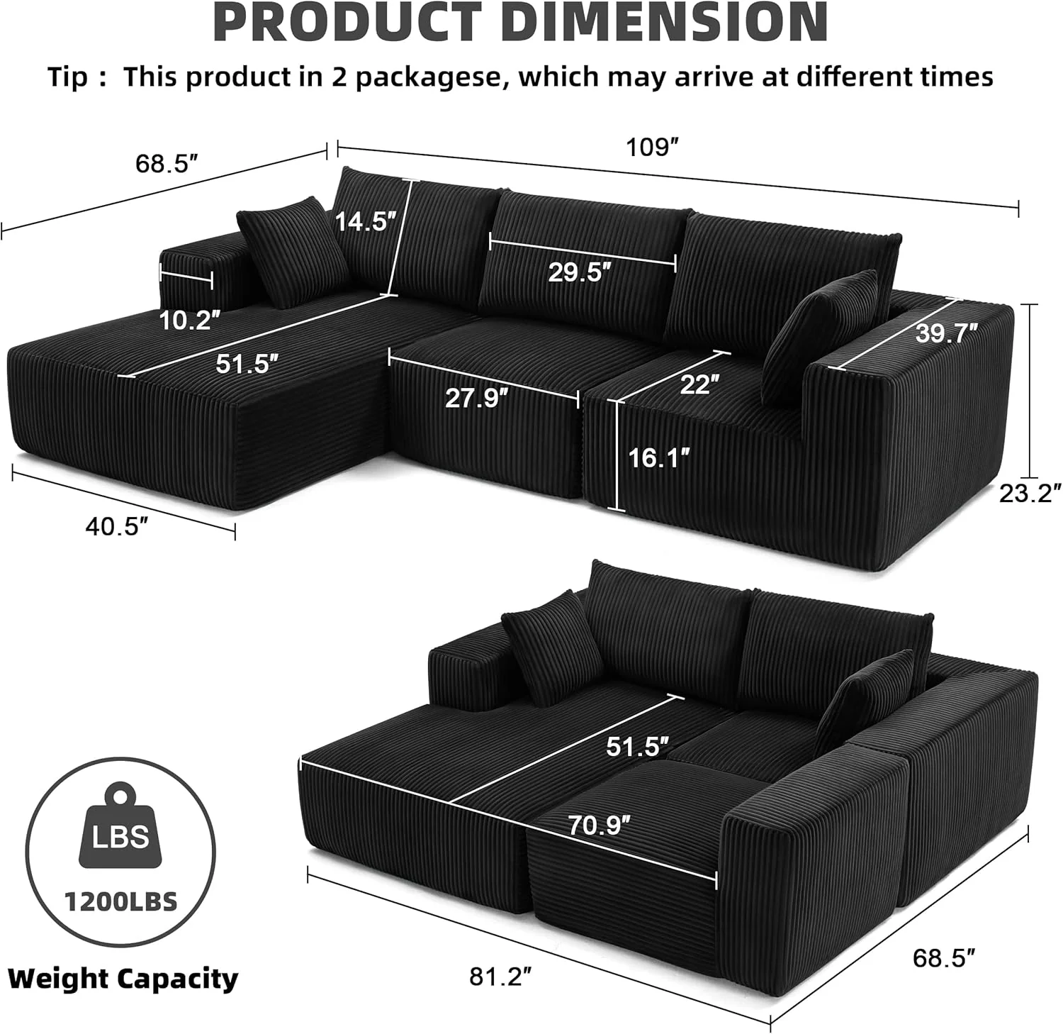 108 Modular Sectional Sofa Cloud Sectional Couch Modern Modular L-Shape Sofa Couch