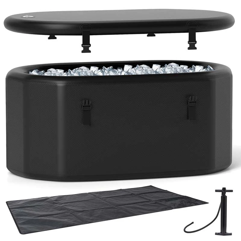 XL 129 Gal Oval Ice Bath Tub with Cover, Portable Inflatable Cold Plunge Tub with Backpack & Pump, Water Chiller Compatible for Cold Therapy
