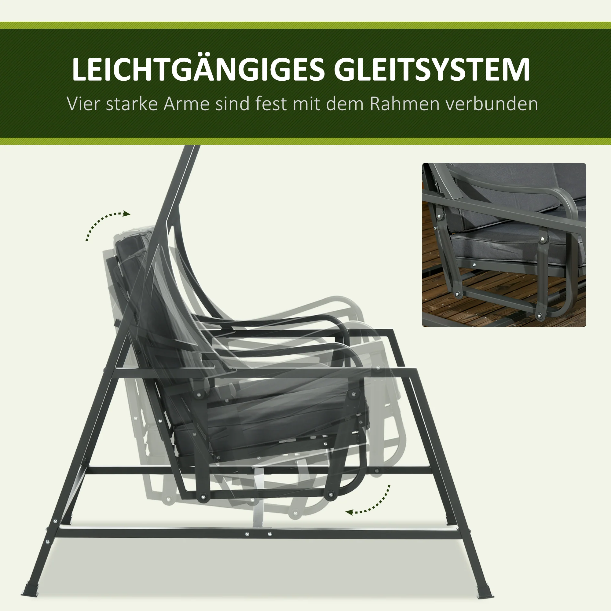 Outsunny tuinschommelset, 2-zits tuinschommelset met baldakijn, grijze kussens