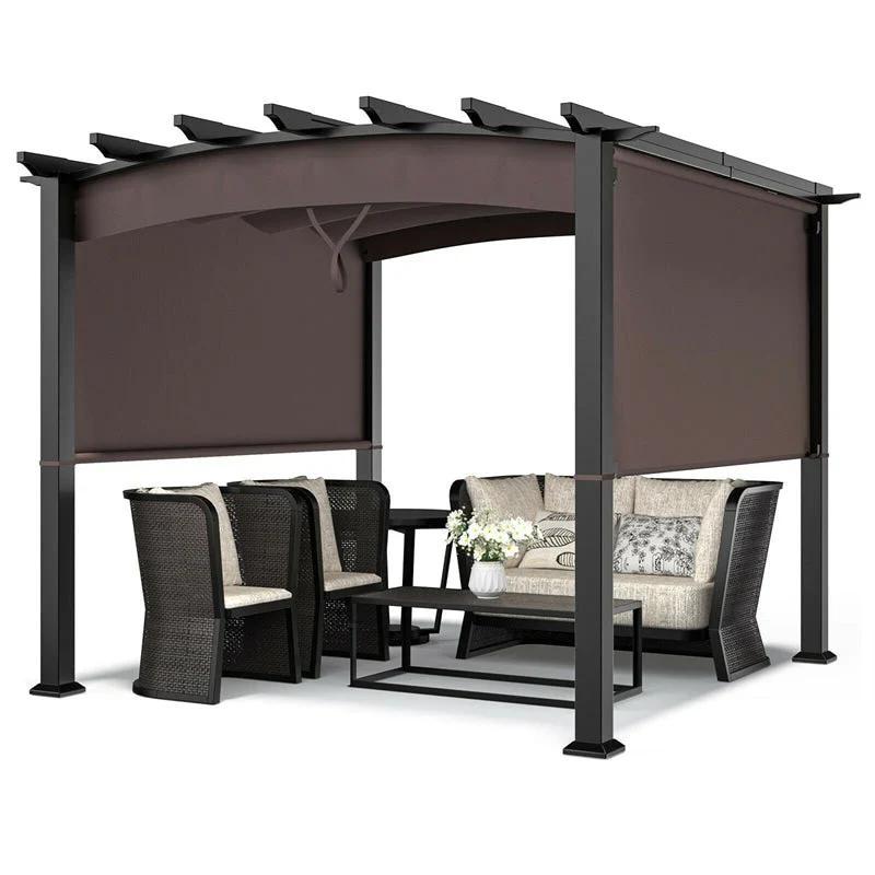 10 x 10 LÁB Fém Pergola behúzható tetővel, nagy teherbírású kerti pergola teraszra, udvarra, kertbe