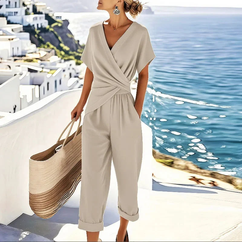 Women��s Elegant Two-Piece Set Wrap-Front Top and Tailored Trousers