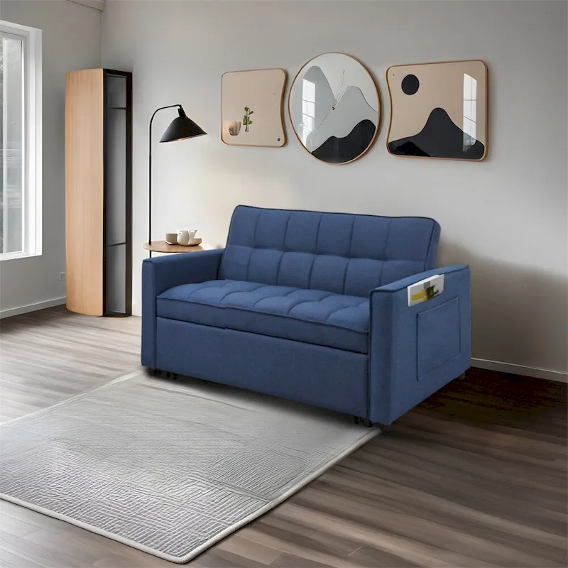 Stylish Pull-Out Sofa Bed w/Woven Polyester Fabric & Solid Wood Frame