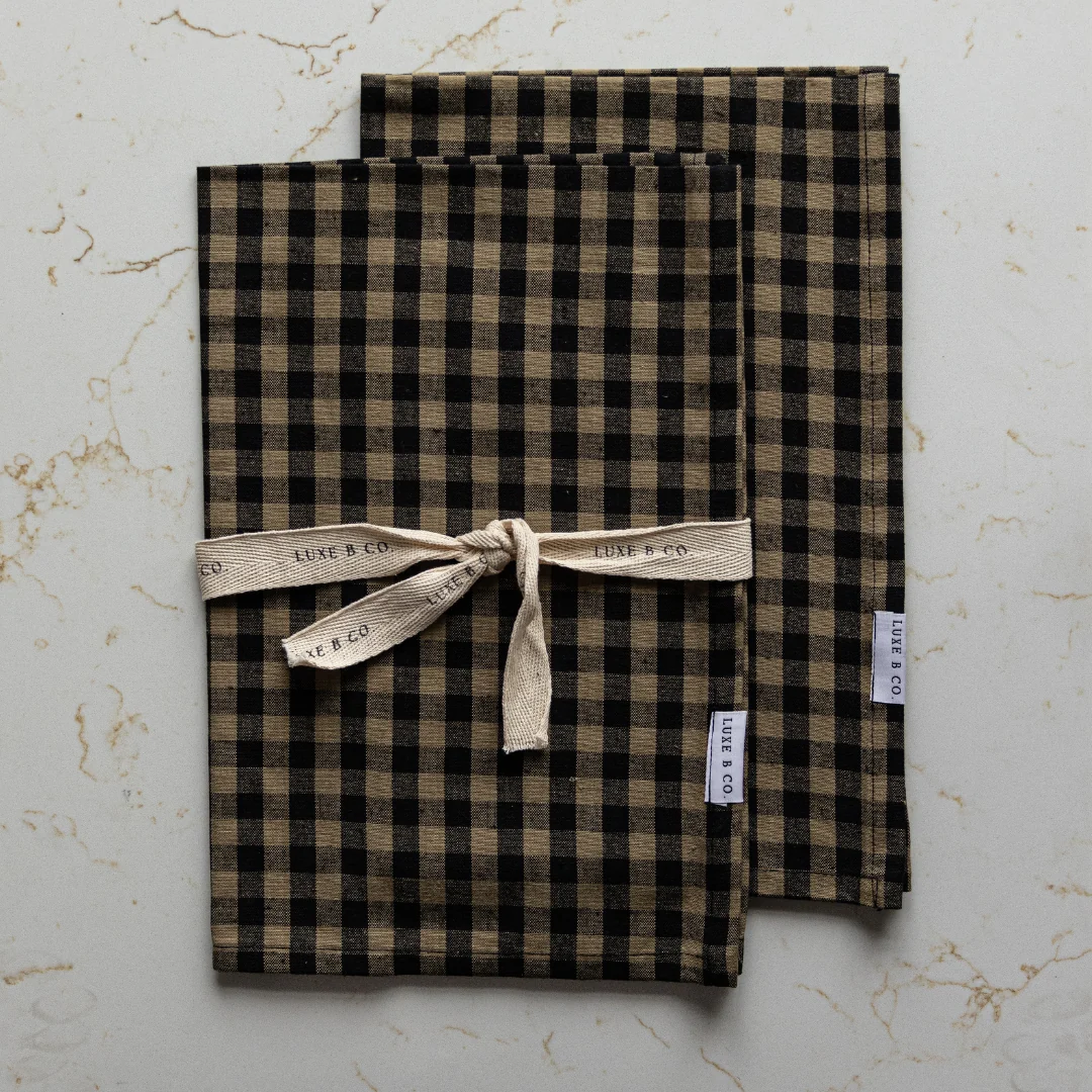 Olive Green Gingham Kitchen Dish Towel