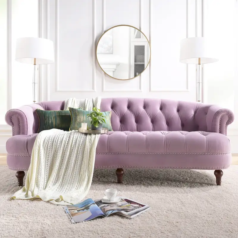 La Rosa 84 Mid-Century Modern Velvet Upholstered Chesterfield Tufted Sofa