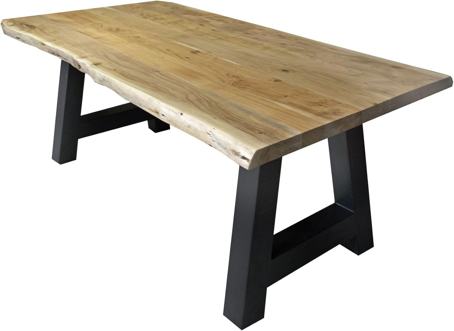 SAM Esstisch 180 x 90 cm Cali, Baumkantentisch naturfarben, Akazienholz massiv, A-Gestell aus Metall Schwarz, aufgedoppelte Kanten 25+25 mm