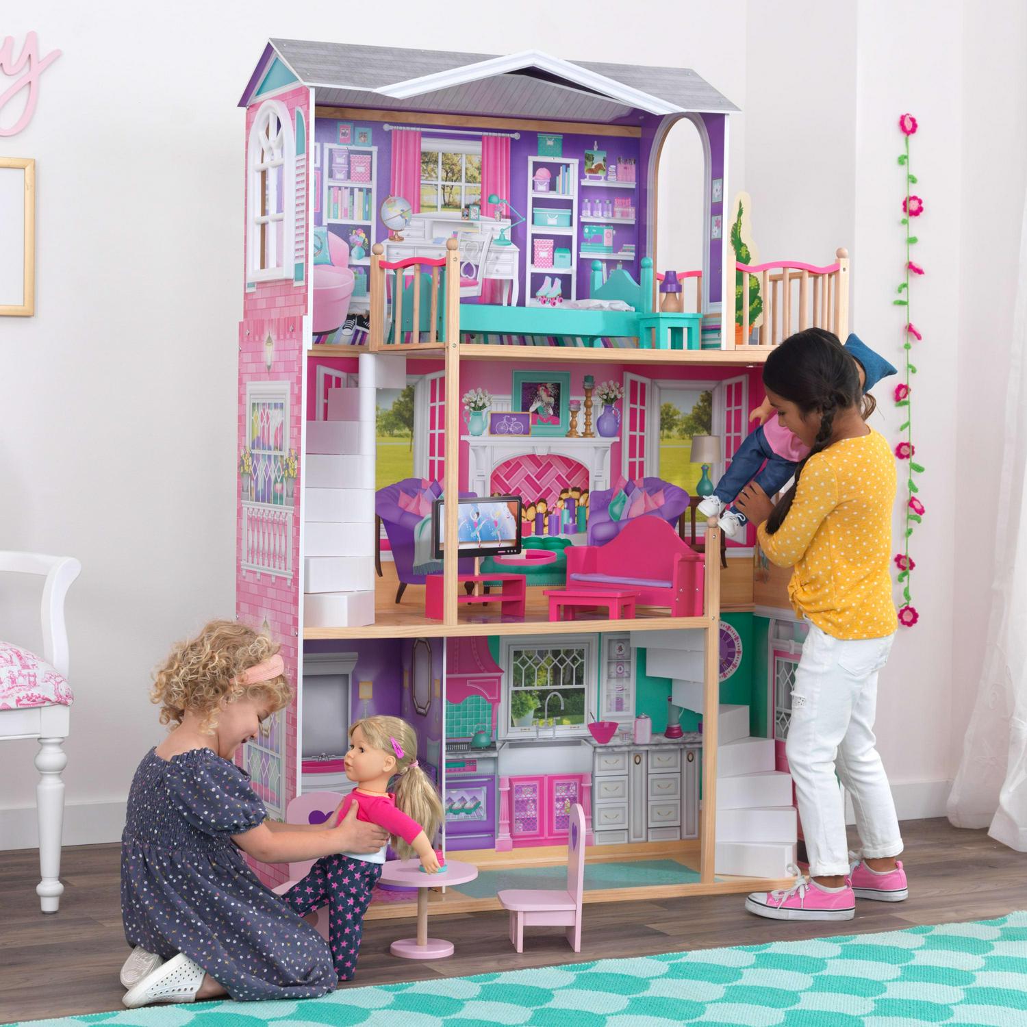 KidKraft 18-inch Wooden Dollhouse Manor, over 5?Tall with 12 Pieces, Assembly Required