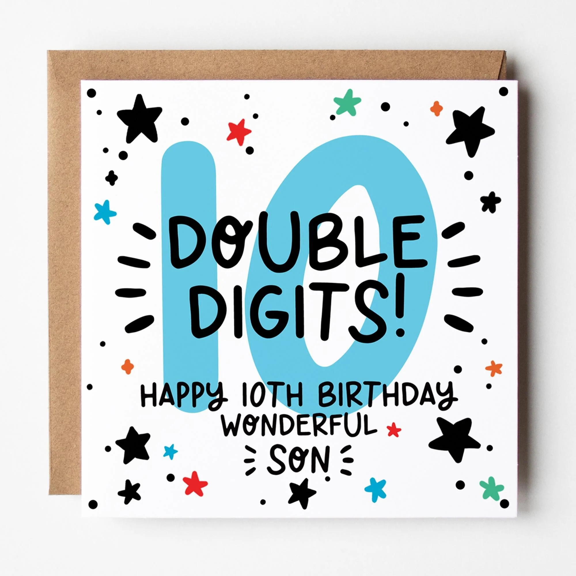 10th Birthday Card For Son with Kraft Envelope