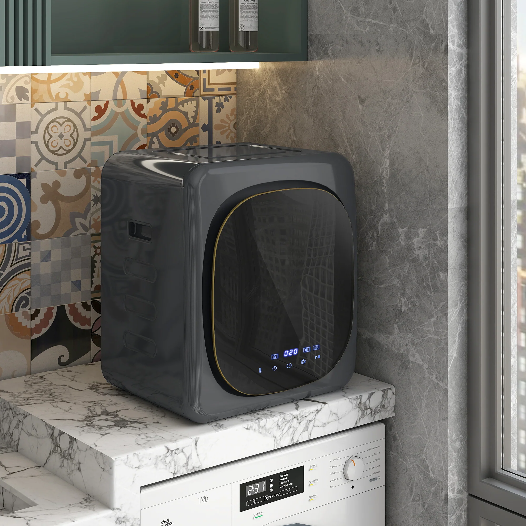 HOMCOM Wasdroger met UV-Desinfectie, Compact Ontwerp, 4 kg Capaciteit, Roestvrij Staal, Grijs