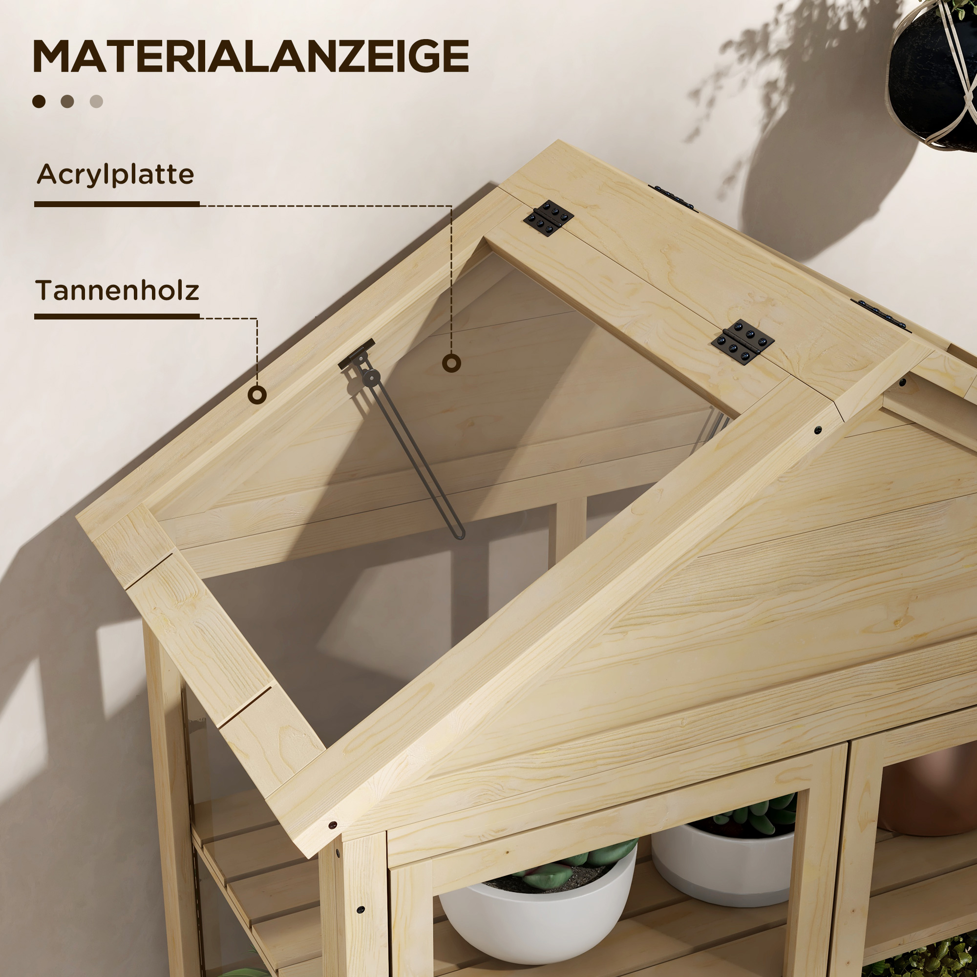 Outsunny Kas met Plank, Transparante Behuizing, Dakraam, Vergrendelbare Deur, Acryl, Houten Frame, 100x56,5x178 cm