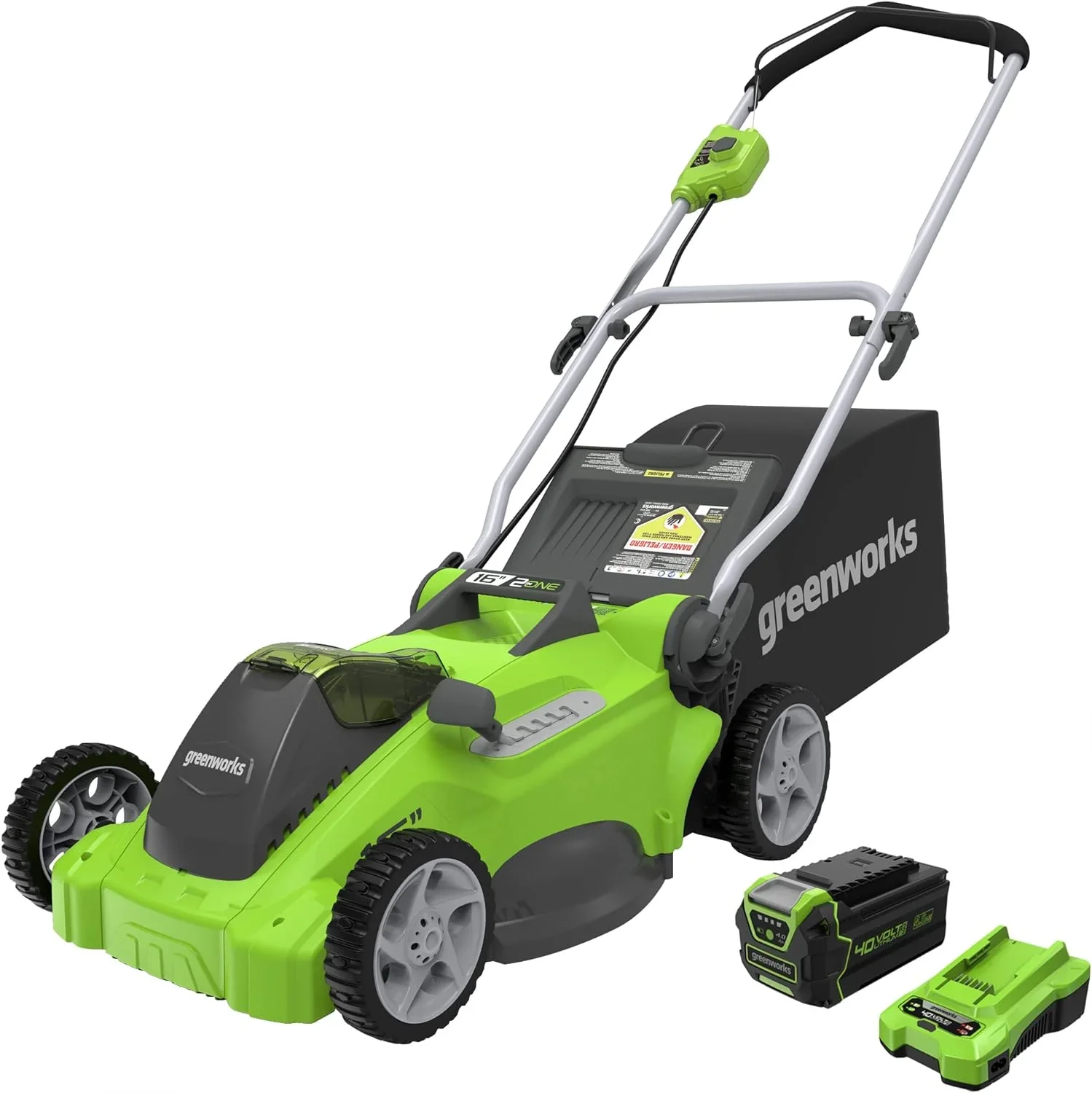 Greenworks 40V 16 hüvelykes akkumulátoros elektromos fűnyíró, 4,0 Ah akkumulátorral és töltővel