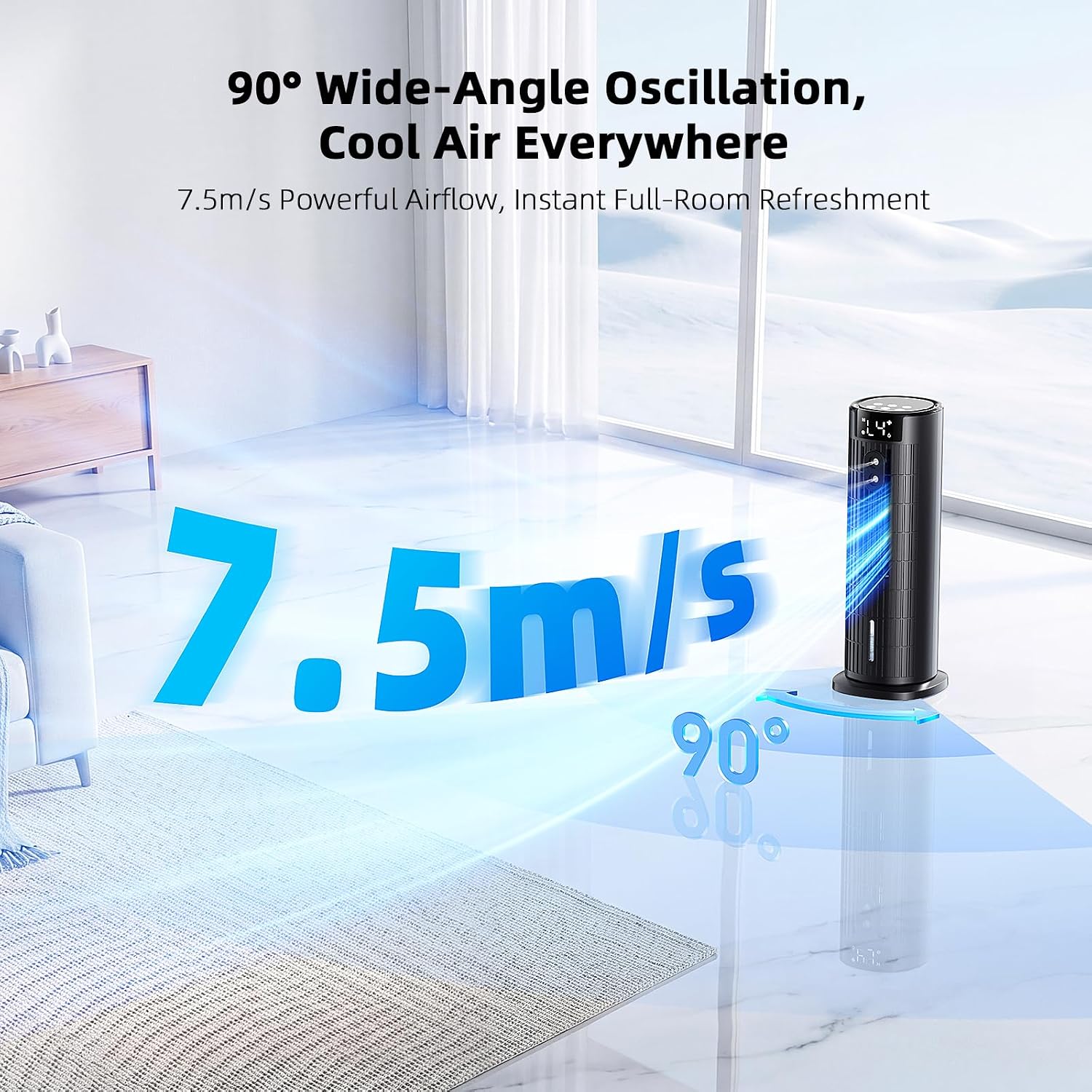 Mobile Klimaanlage mit Wasserkühlung, 4-in-1 Luftkühler Tragbar, Leiser Air Cooler mit 2-10h Timer, 90° Oszillation & 4 Stufen, Mobiles Kühlgerät für Zuhause, Büro und Schlafzimmer