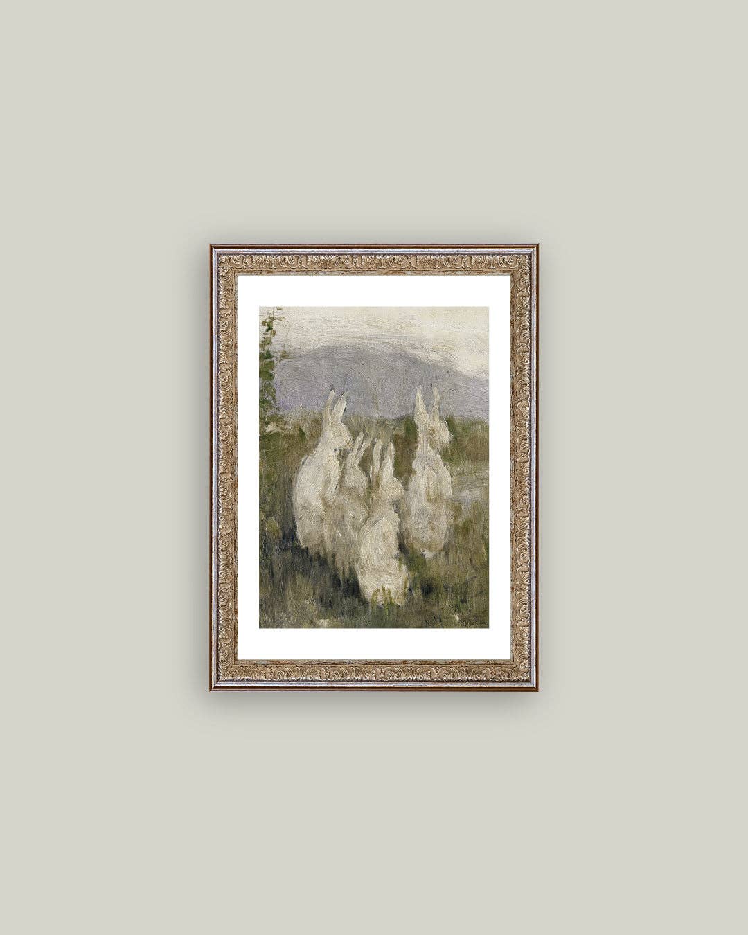Bunnies in a Field Framed Antique Inspired Art