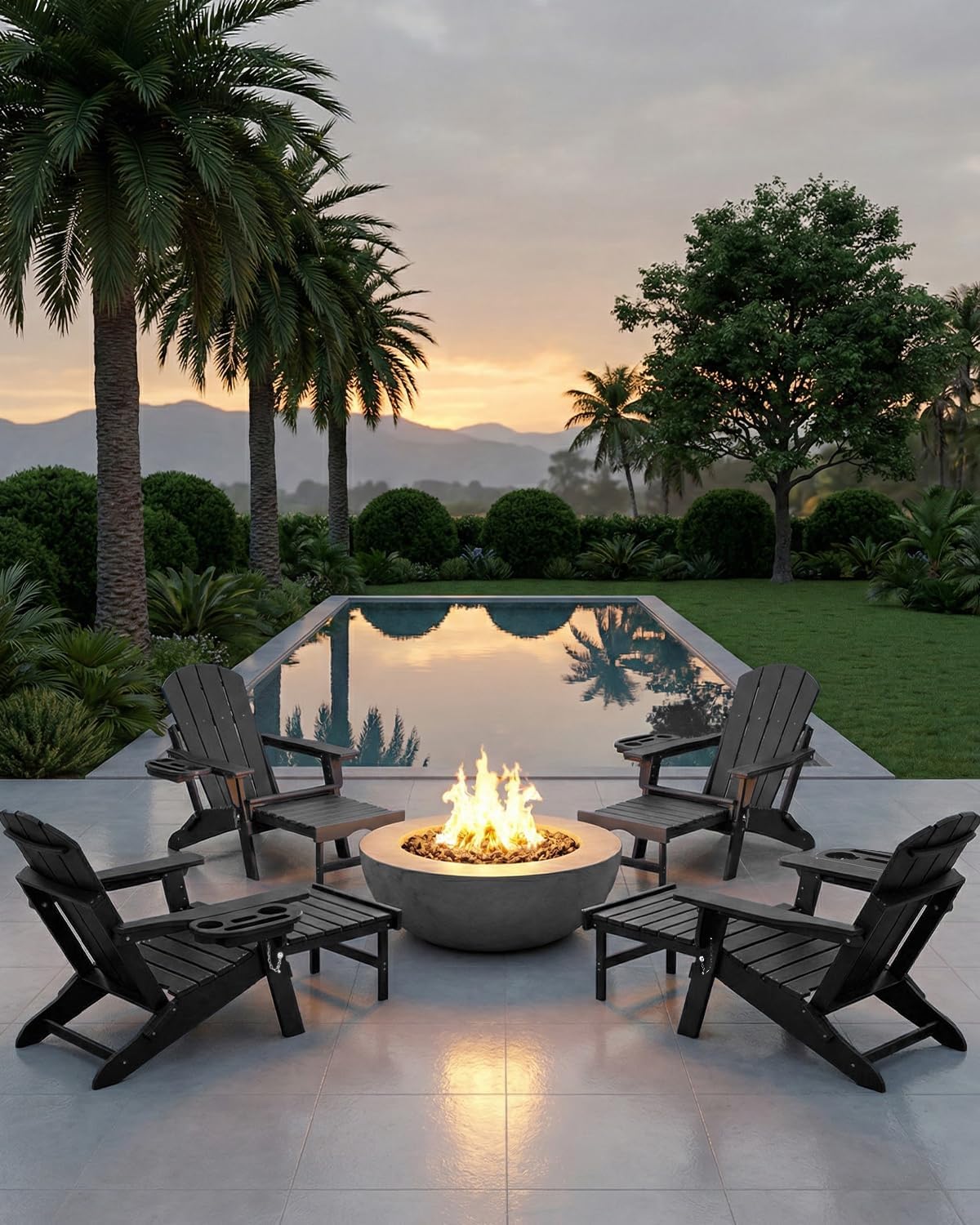 Adjustable Adirondack Chair with Retractable Ottoman Set of 2  HDPE Folding Adirondack Chair with Cup Holder  All Weather Fire Pit Chair for Outdoor.