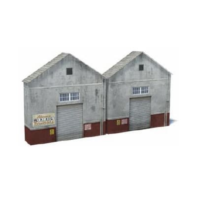 Background Rail Yard Building (gray with red base, peaked roofs)