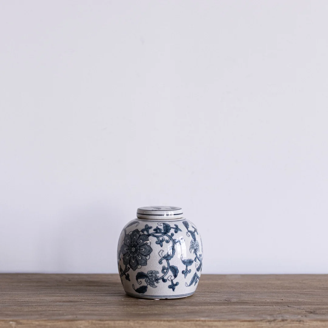 Ceramic Blue Floral Ginger Jar