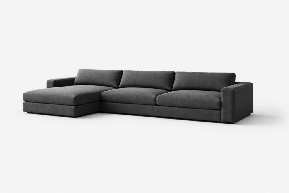 Dark Gray L-Shaped Sectional Sofa Polyester Fabric 300x150x85cm