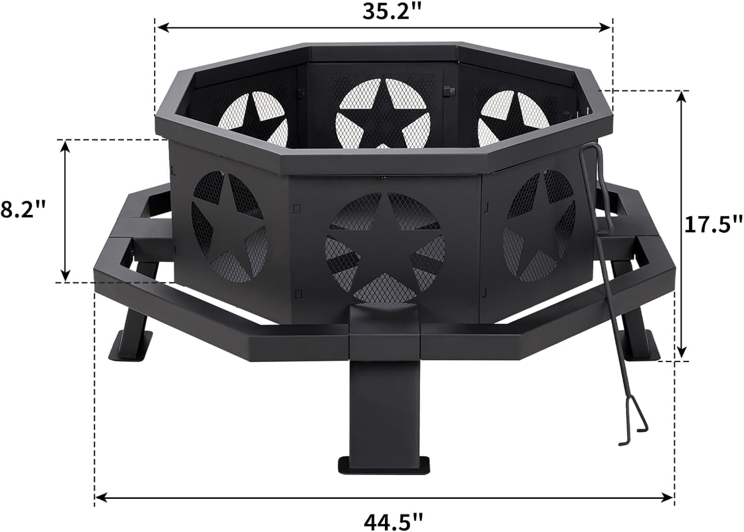 45 Inch Fire Pit for Outside Wood Burning, Outdoor Octagonal Fire Pit with Poker, Large Firepit for Camping, Backyard, Patio, Black