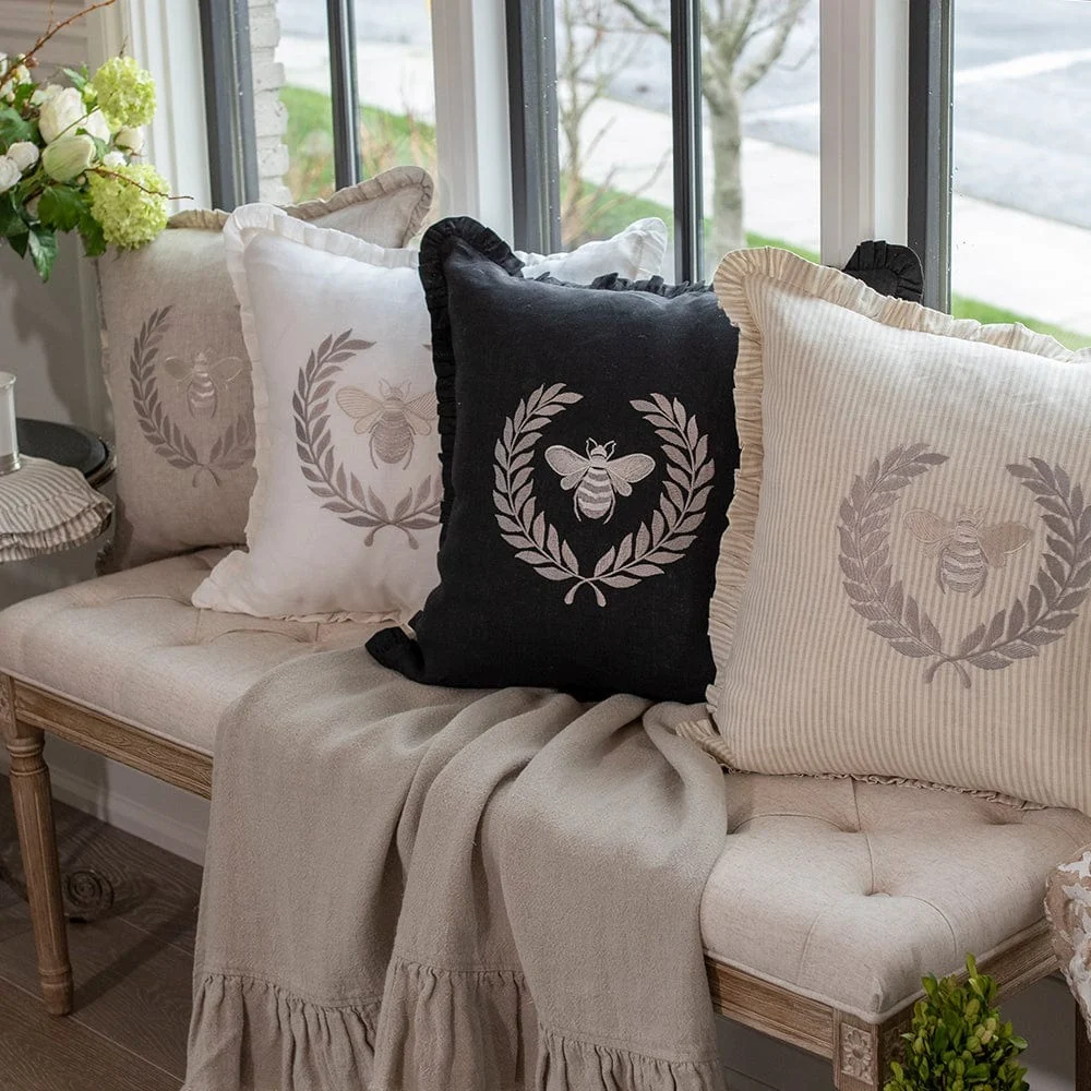 Bumble Bee Linen Throw Pillow