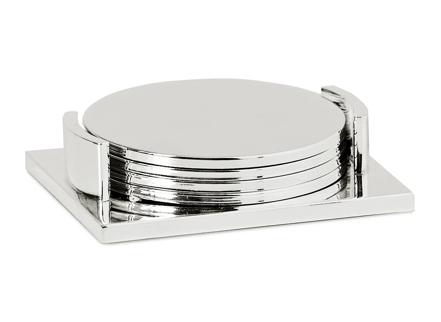 Lato Coasters with Holder, Silver-Plated