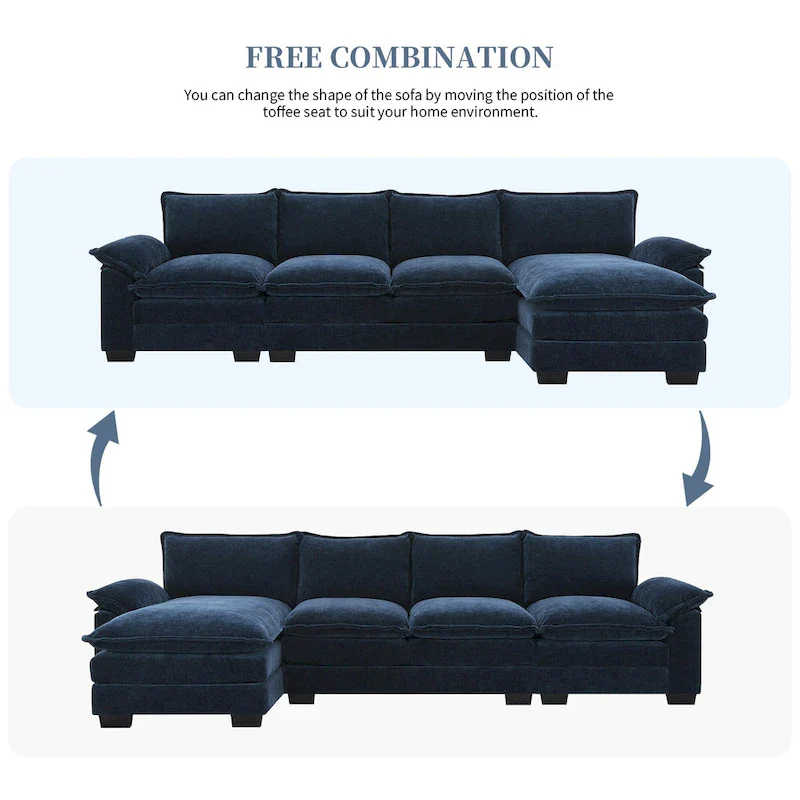Modern 5-Seat L-Shaped Cloud Sleeper Sofa Couch with Chaise Lounge with Double Seat Cushions
