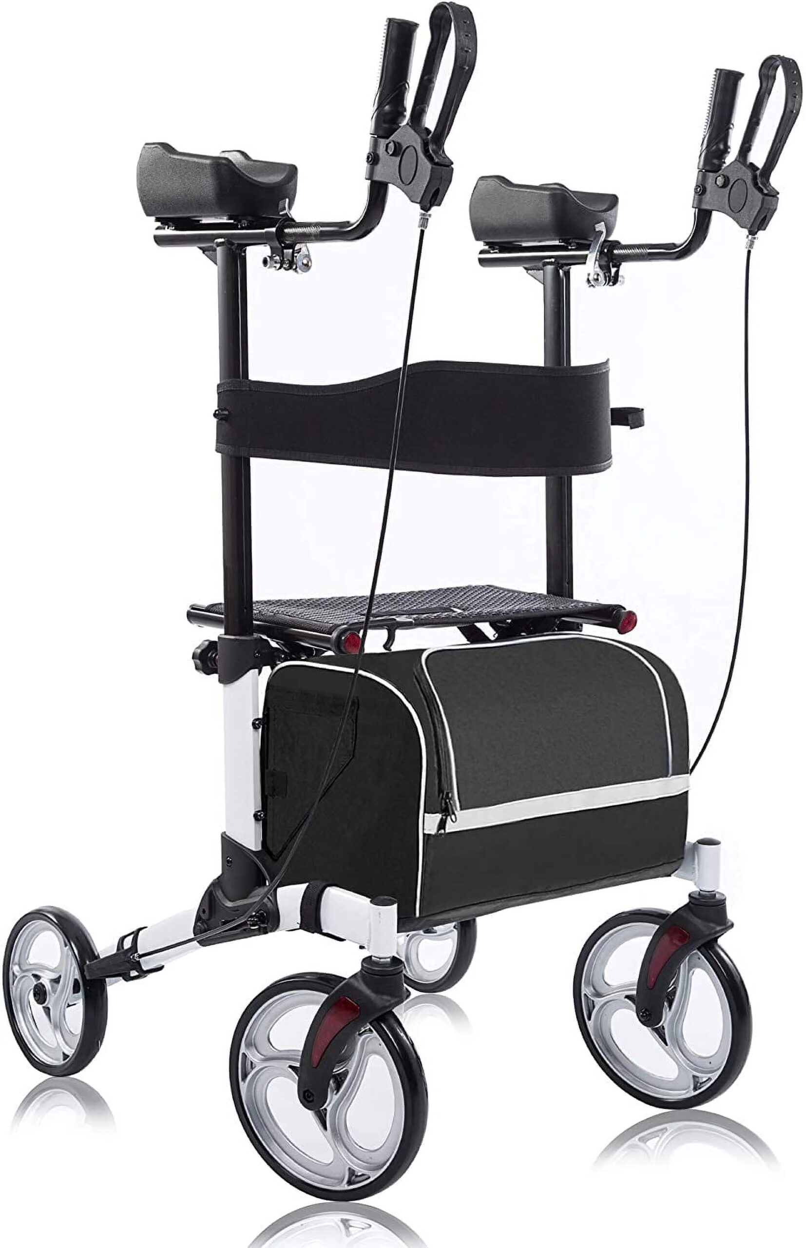 BEYOUR WALKER Upright Rollator Walker, 10′′ Wheels, Adjustable Armrest, Folding Design, White – Mobility Aid for Seniors