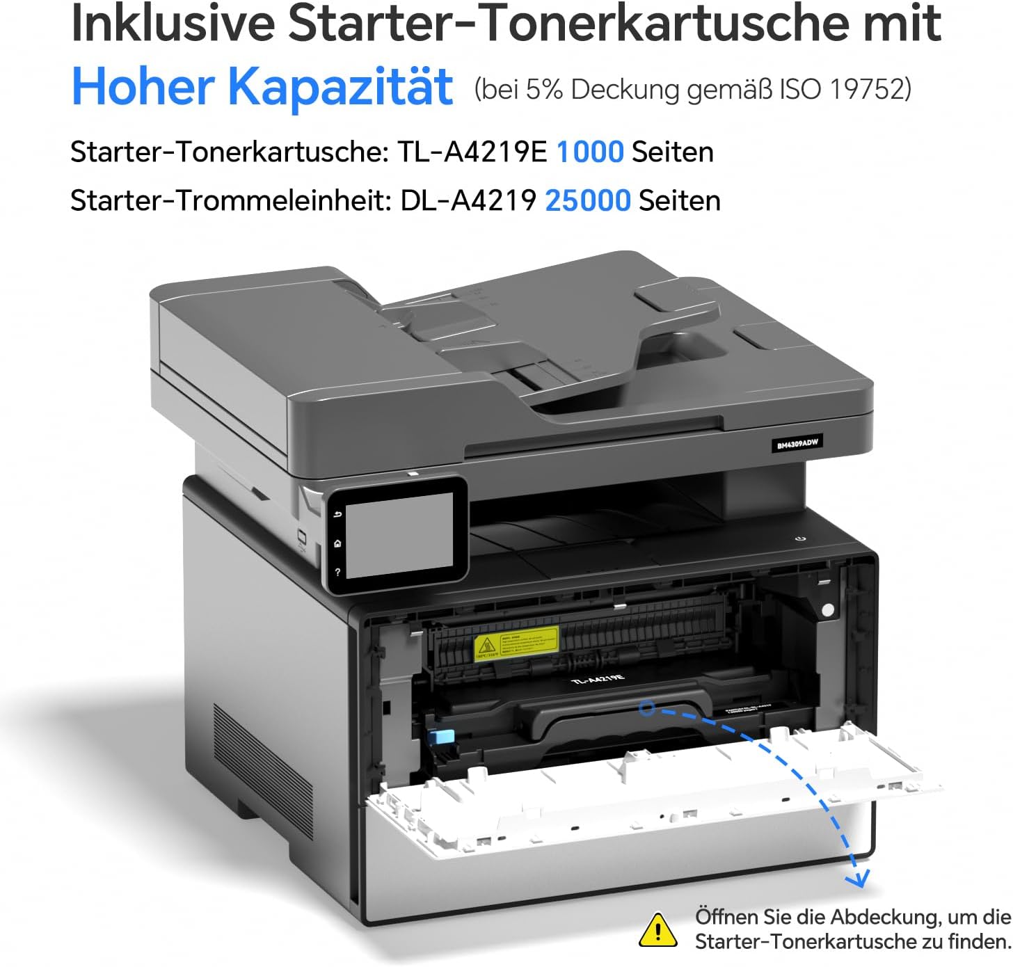 PANTUM BM4309ADW Multifunktionsdrucker Laserdrucker Schwarz Weiss, Automatischer Duplexdruck, Drucker Scanner Kopierer mit ADF, WLAN/LAN/USB, 3,5-Zoll-Touchscreen, 30ppm