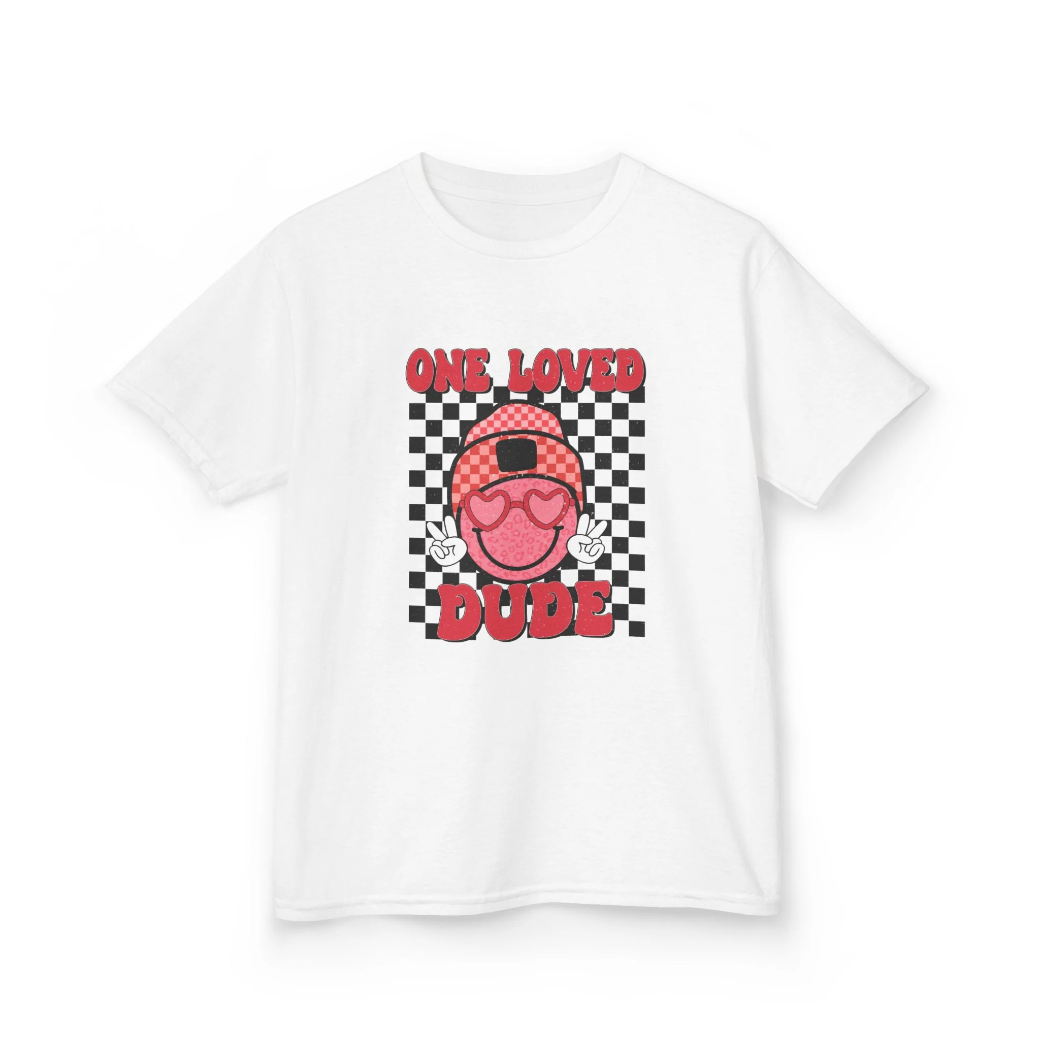 One Loved Dude Kids Tee | Retro Smiley Checkerboard