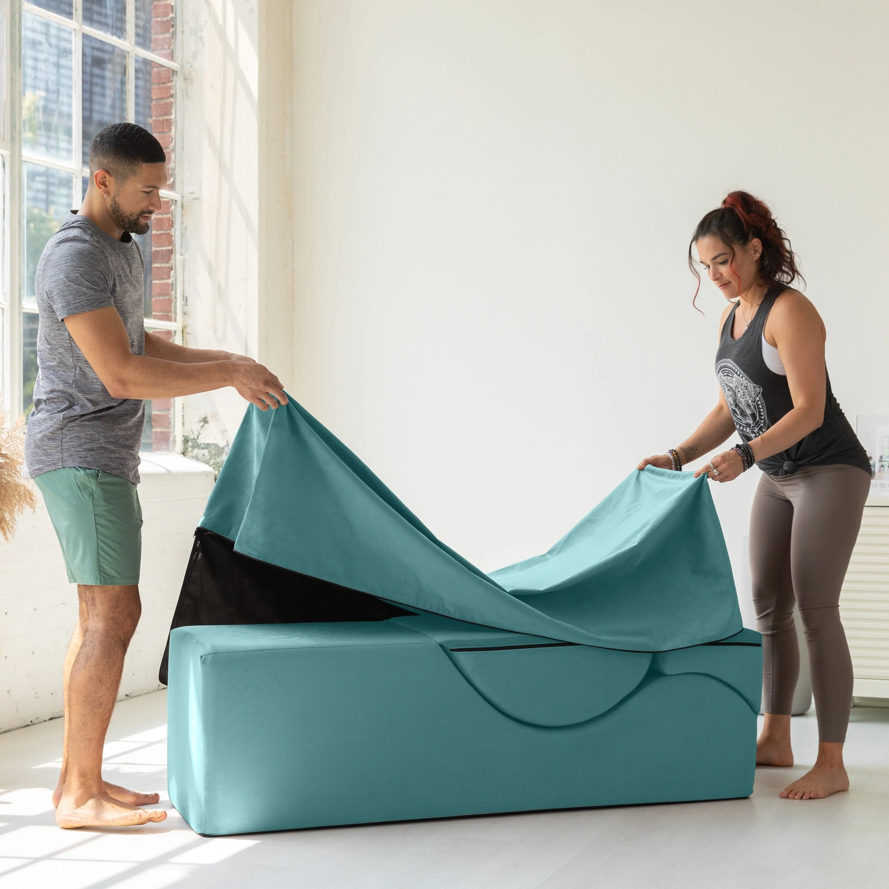 Avana Kami Convertible Chaise / Yoga & Massage - 2-In-1 Ottoman with Concealed Fold Out Yoga Lounge Chair, Microvelvet - N/A